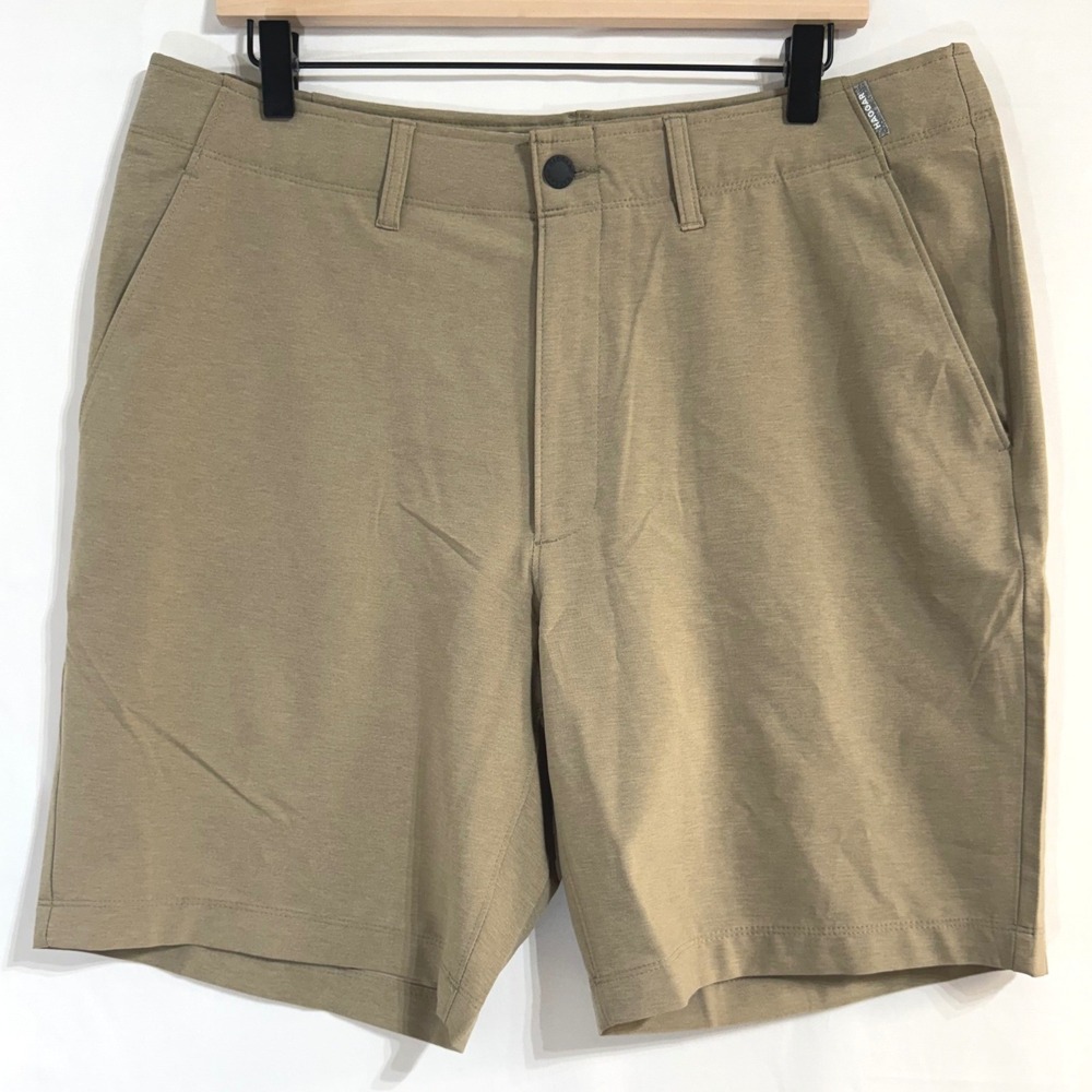 Haggar Mens Performance Golf Shorts Khaki Tan Flat Front Stretch Size 36